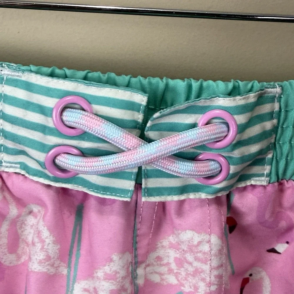Matilda Jane Shorts Mens XL Pink‎ Teal Flamingo Swim Board Stripe Print Trunks